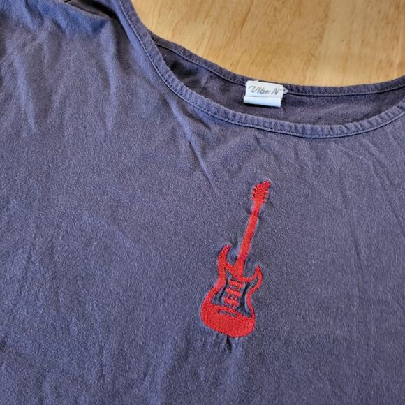 VibeN' Rock & Roll T-shirt Fringe Gray Short Sleeve Cropped Studded M - Picture 4 of 11